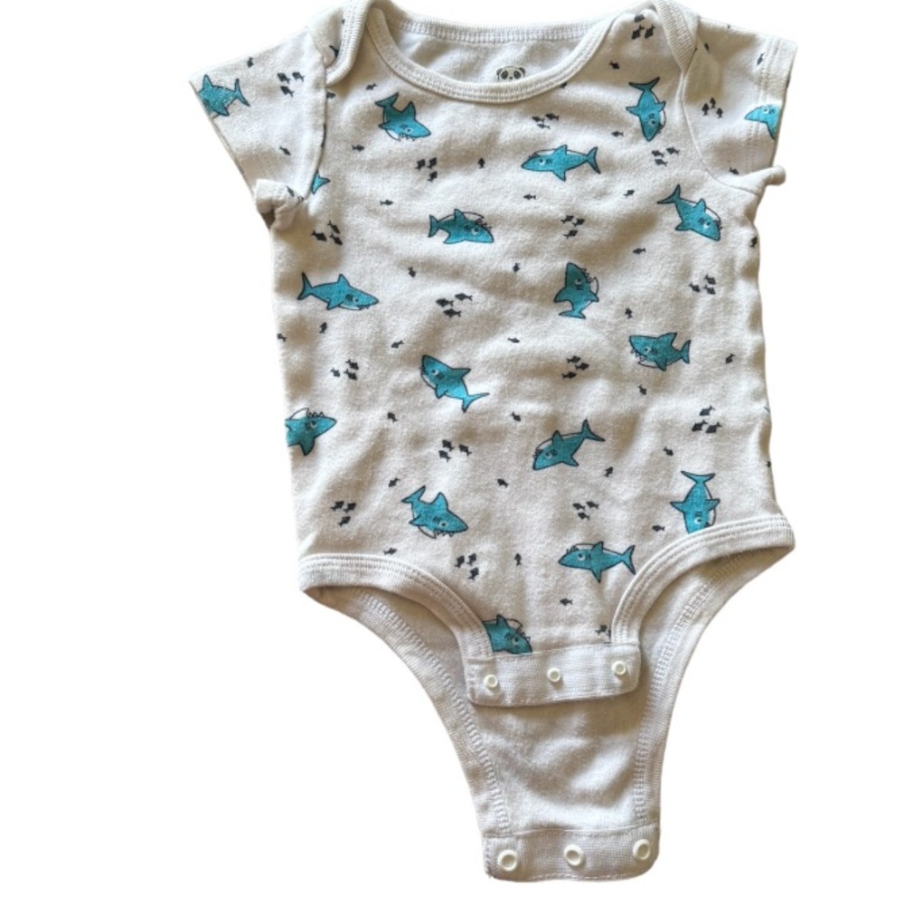 3 FOR $10 ROCOCO 6M White W/ Baby Sharks Print Bodysuit
